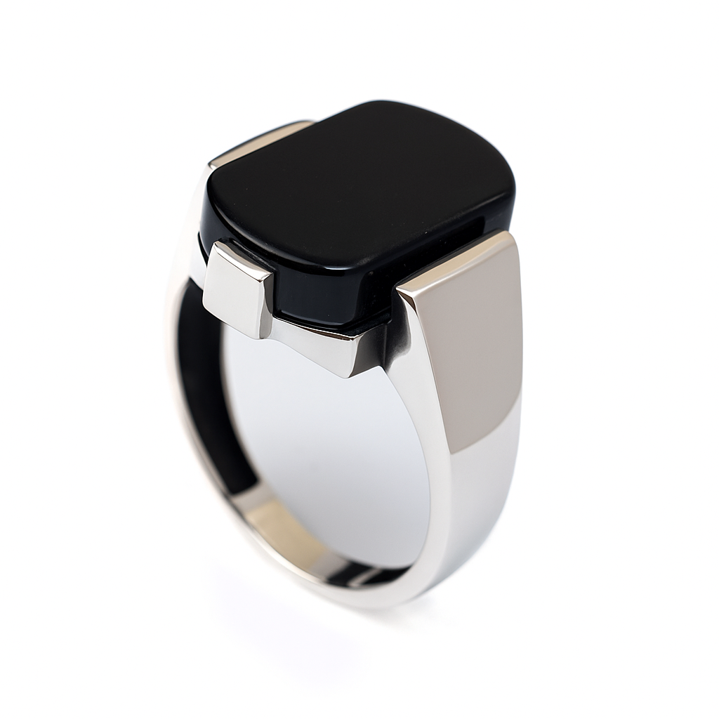 ZMR0172 β Bold Sterling Silver Ring with Elevated Frame & Deep Black Onyx
