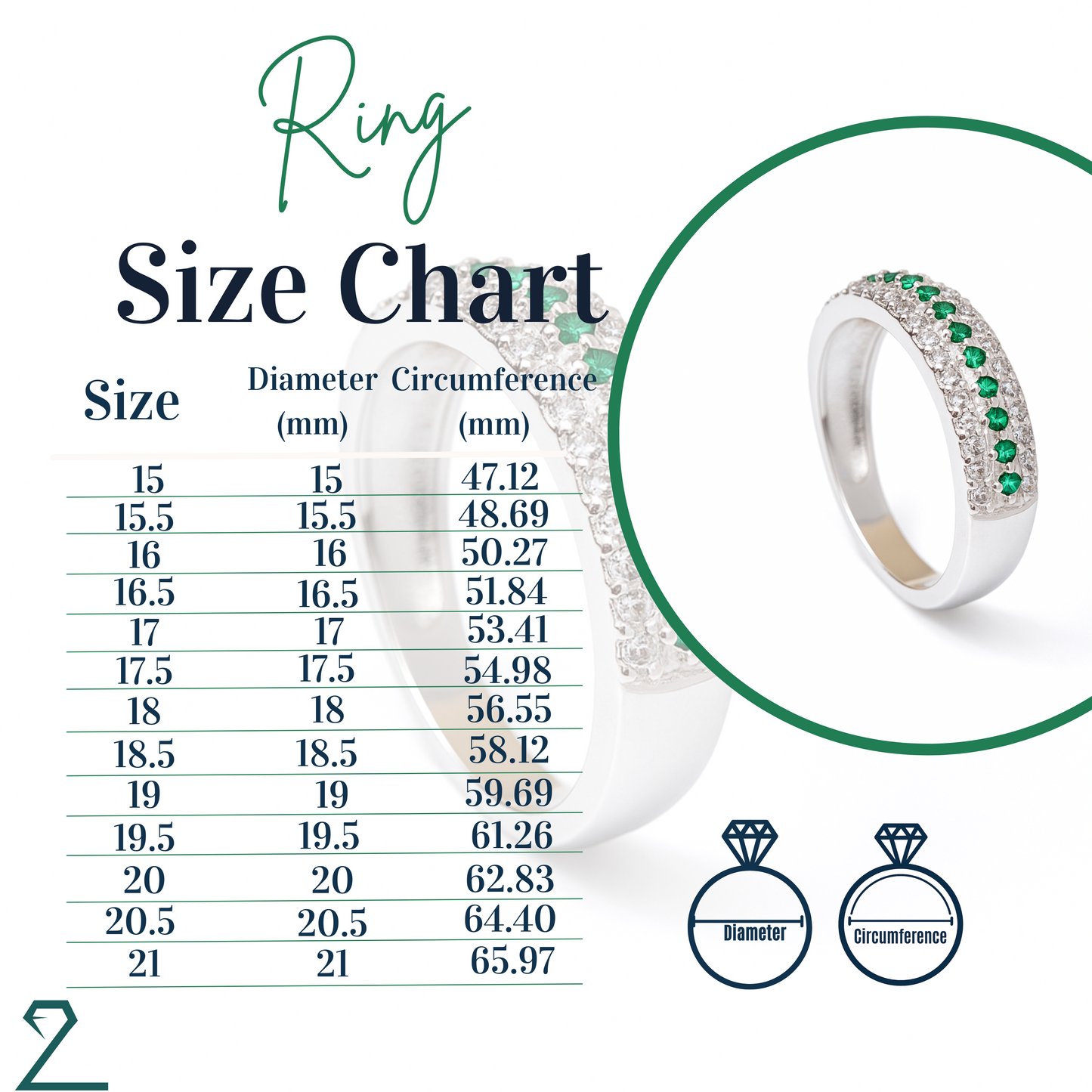 ZWR0130 – Classic Emerald Accent Sterling Silver Band with Triple Row Sparkle