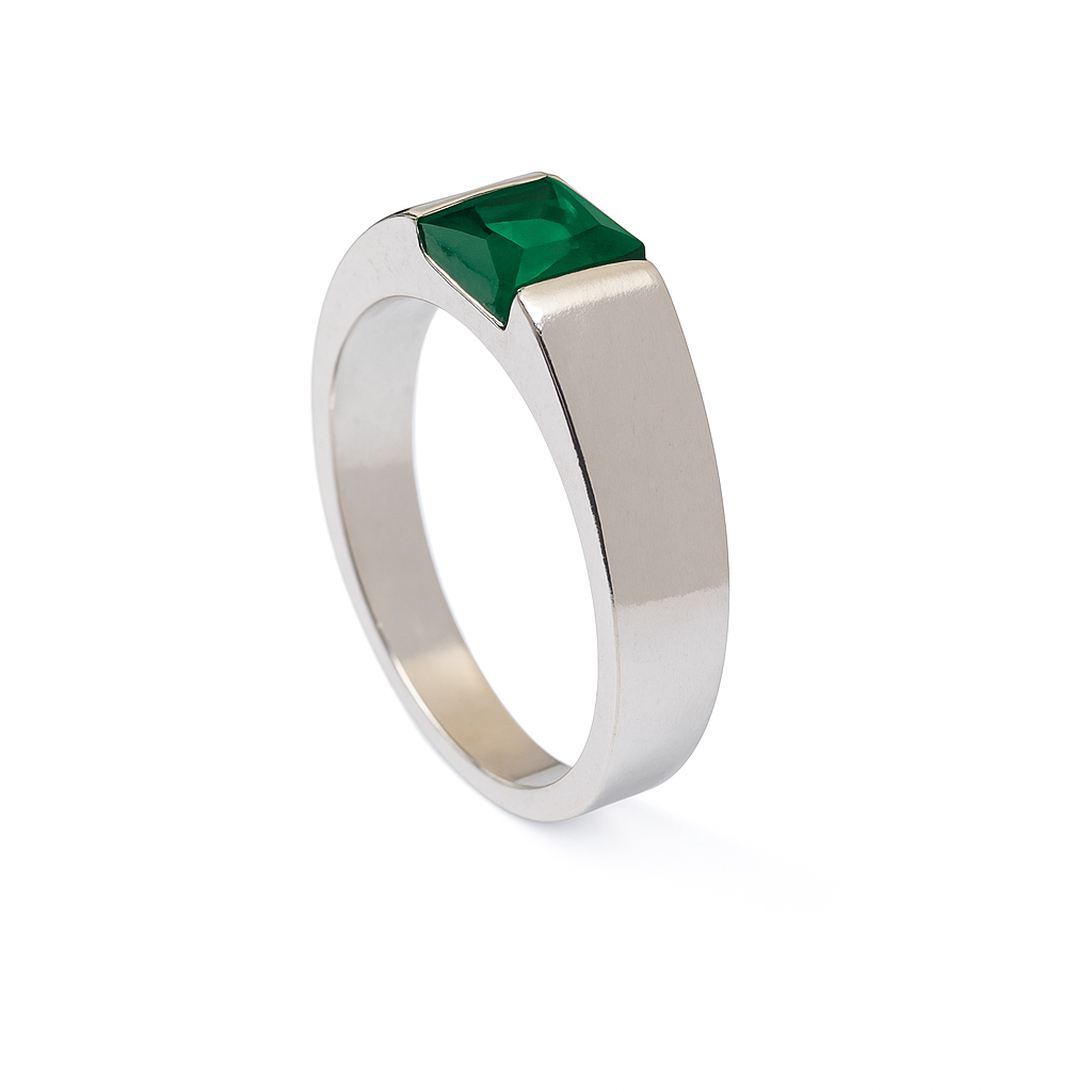 ZMR0183 β Minimalist Sterling Silver Ring with Square-Cut Green Stone