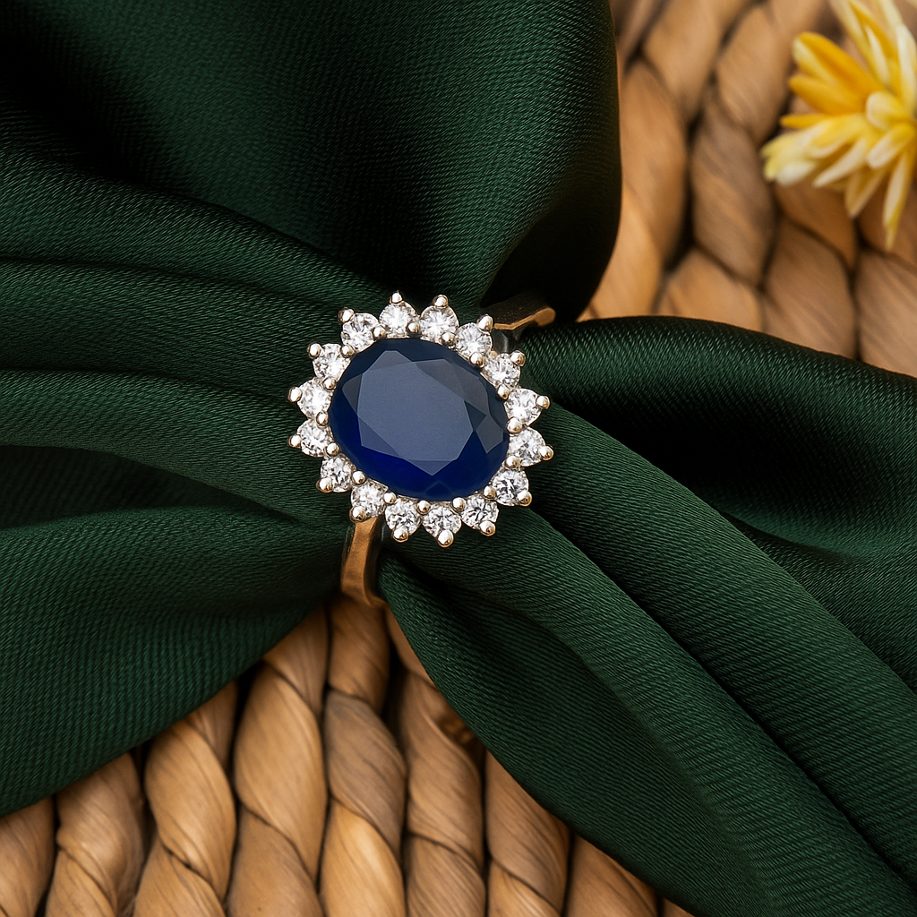 ZWR0134 – Sterling Silver Royal Bloom Ring with Midnight Blue Centerpiece