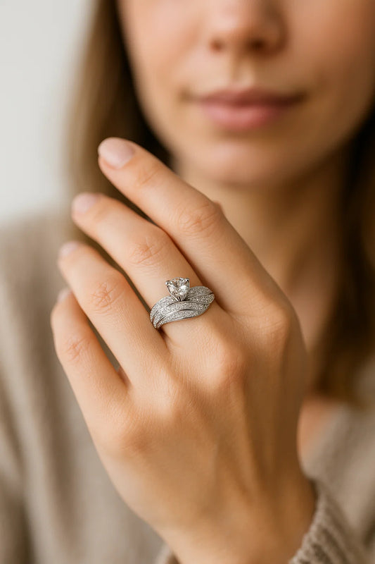 Elegant Silver Beaded Statement Ring | Bold & Luxurious Design