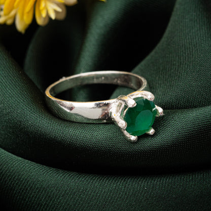 ZWR0165 – Sterling Silver Band with Dual Row White & Green Crystal Accent