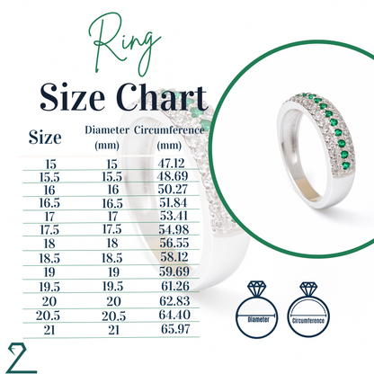 ZWR0165 – Sterling Silver Band with Dual Row White & Green Crystal Accent