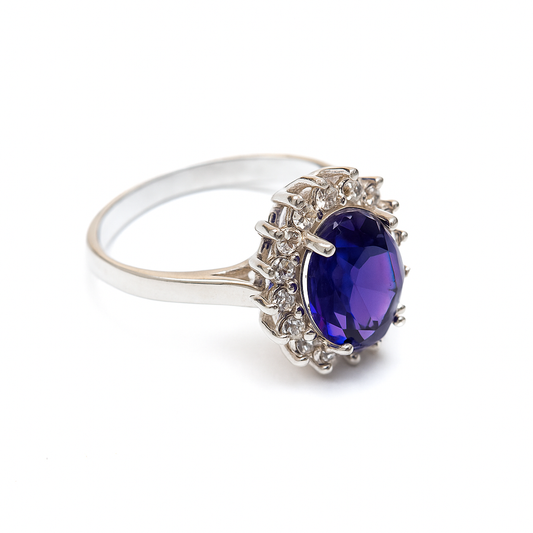 ZWR0134 – Sterling Silver Royal Bloom Ring with Midnight Blue Centerpiece