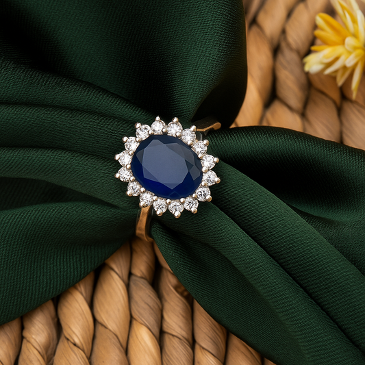 ZWR0134 – Sterling Silver Royal Bloom Ring with Midnight Blue Centerpiece