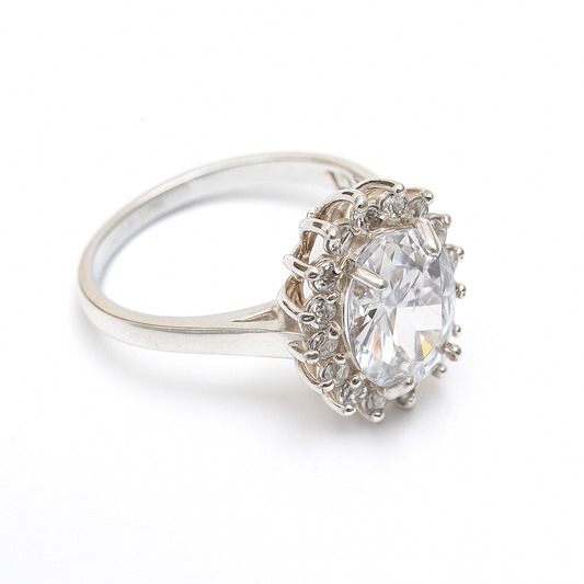 ZWR0136 – Classic Sterling Silver Halo Ring with Sparkling Solitaire & Accent Crystals