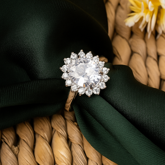 ZWR0136 – Classic Sterling Silver Halo Ring with Sparkling Solitaire & Accent Crystals