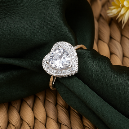 ZWR0155 – Sterling Silver Heart Halo Ring with Brilliant White Center Stone