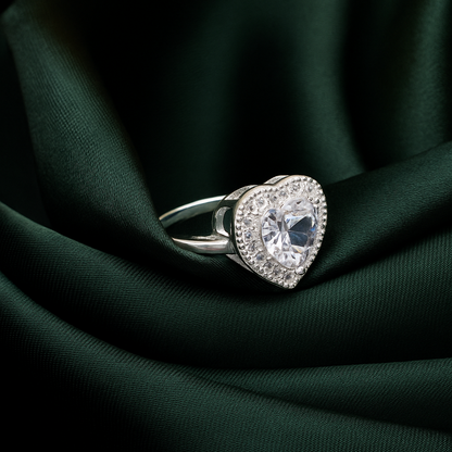 ZWR0155 – Sterling Silver Heart Halo Ring with Brilliant White Center Stone