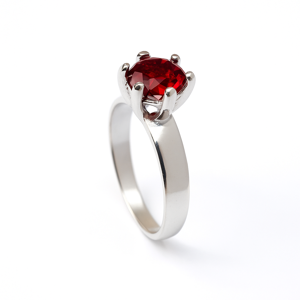 ZWR0156 – Bold Solitaire Ring with Ruby Red Oval Stone in Sterling Silver