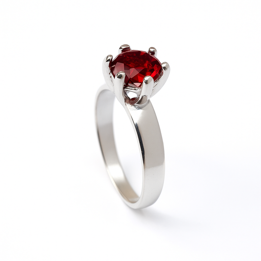 ZWR0156 – Bold Solitaire Ring with Ruby Red Oval Stone in Sterling Silver