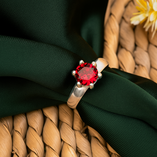 ZWR0156 – Bold Solitaire Ring with Ruby Red Oval Stone in Sterling Silver