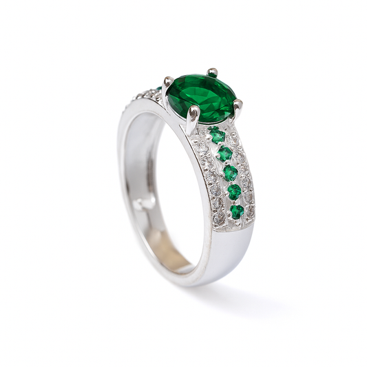 ZWR0157 – Emerald Embrace Sterling Silver Ring with Crystal Banding