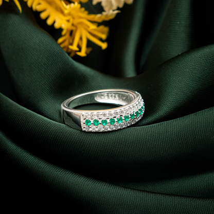 ZWR0130 – Classic Emerald Accent Sterling Silver Band with Triple Row Sparkle