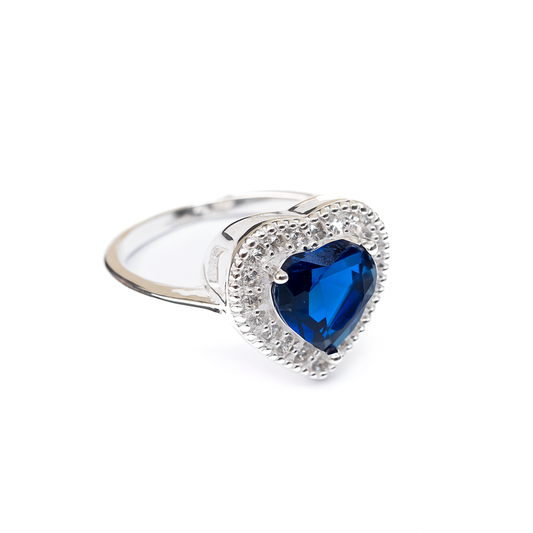 ZWR0164 – Sapphire Heart Sterling Silver Ring with Pavé Embrace