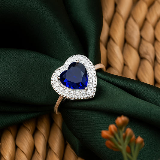 ZWR0164 – Sapphire Heart Sterling Silver Ring with Pavé Embrace