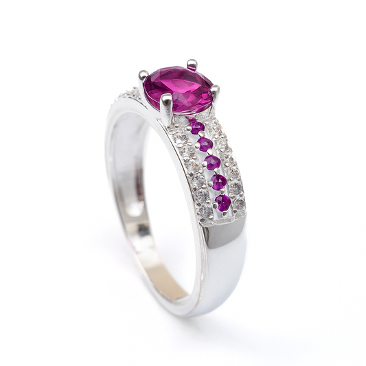 ZWR0160 – Sterling Silver Band with Central Green Crystal & Sparkling Pave Elegance
