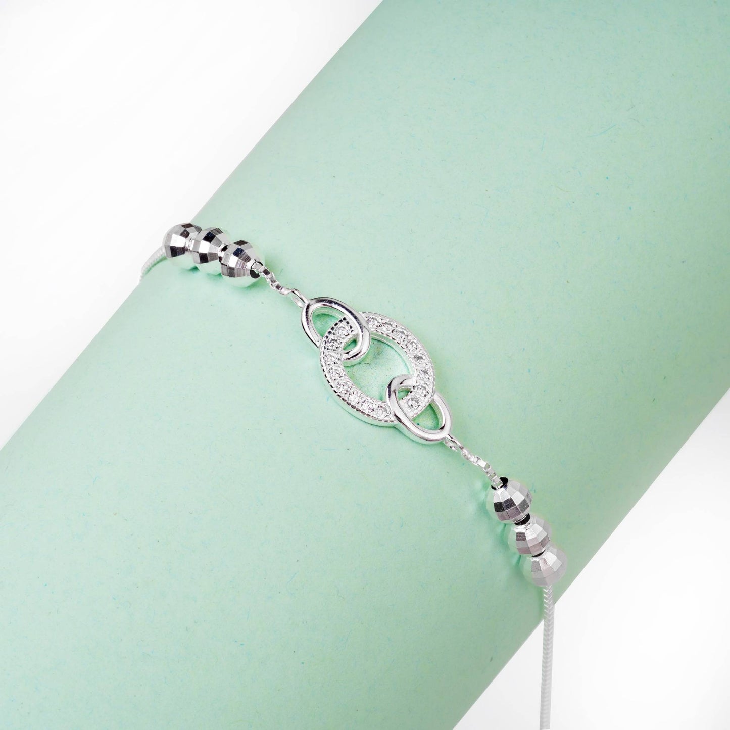 ZWB0231 – Sterling Silver Bracelet with Interlocking Crystal Links