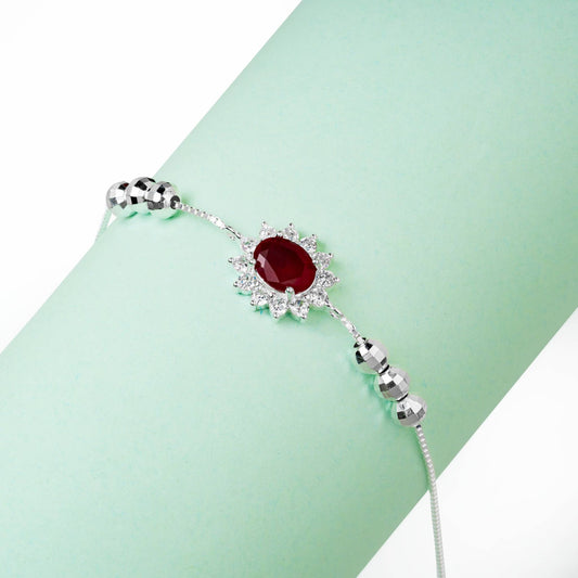 ZWB0233 – Sterling Silver Bracelet with Regal Ruby Halo