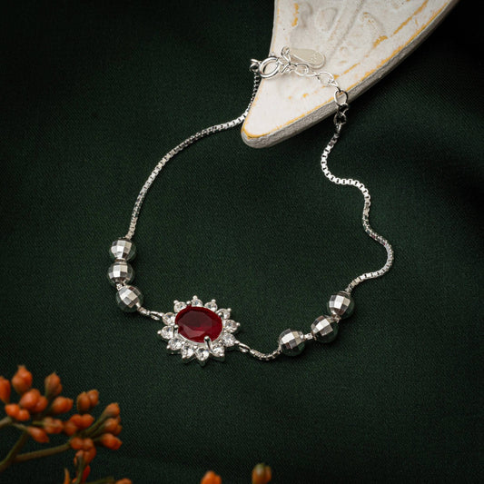 ZWB0233 – Sterling Silver Bracelet with Regal Ruby Halo