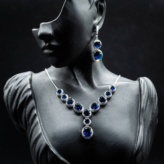 ZWS0151 – Sterling Silver 5-Piece Set with Deep Sapphire Blue Oval Crystals