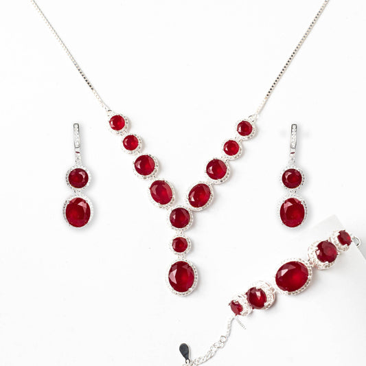 ZWS0152 – Sterling Silver 5-Piece Set with Bold Ruby Red Oval Crystals