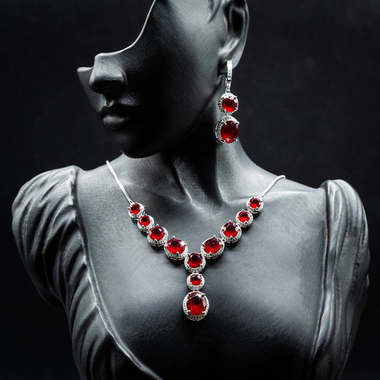 ZWS0152 – Sterling Silver 5-Piece Set with Bold Ruby Red Oval Crystals