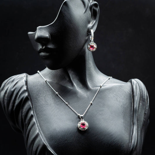 ZWS0158 – Ruby Red Jewelry Set with Bold Round Center Stone