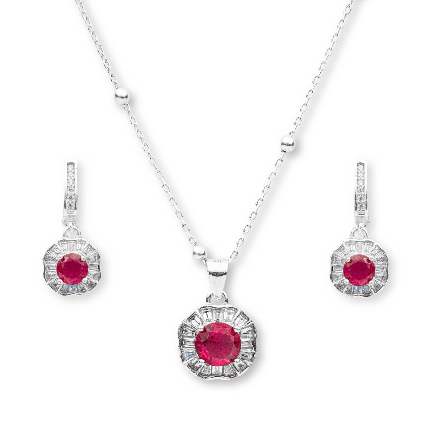 ZWS0159 – Ruby Red Jewelry Set with Wave Halo Design