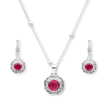 ZWS0159 – Ruby Red Jewelry Set with Wave Halo Design