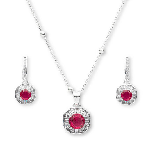 ZWS0159 – Ruby Red Jewelry Set with Wave Halo Design