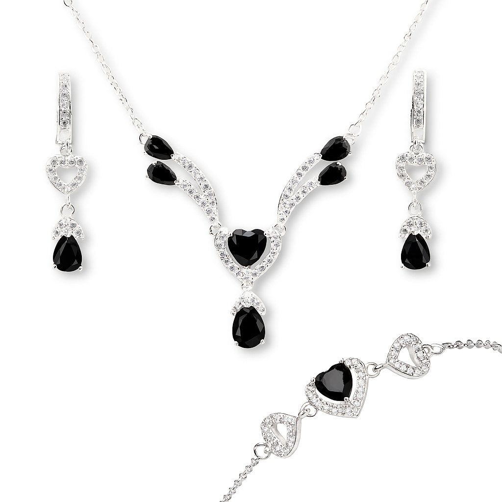 ZWS0241 – Sterling Silver 5-Piece Set with Heart-Cut Crystals (Multiple Colors)