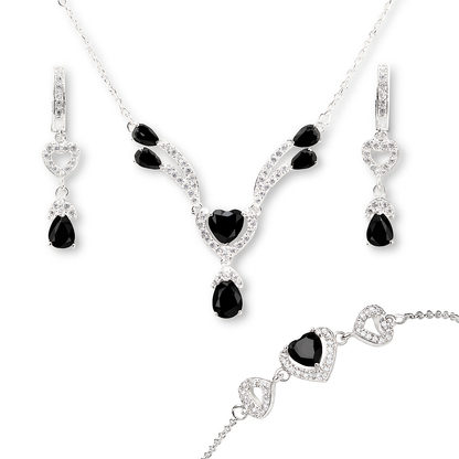 ZWS0241 – Sterling Silver 5-Piece Set with Heart-Cut Crystals (Multiple Colors)
