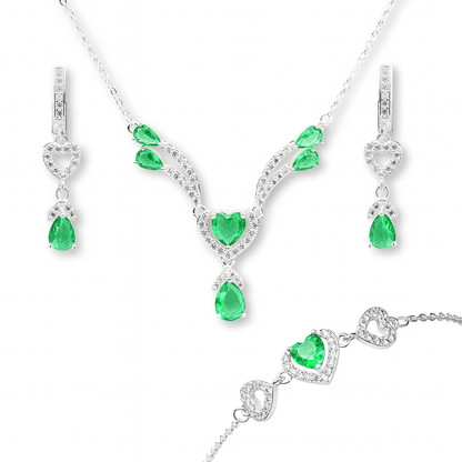 ZWS0241 – Sterling Silver 5-Piece Set with Heart-Cut Crystals (Multiple Colors)