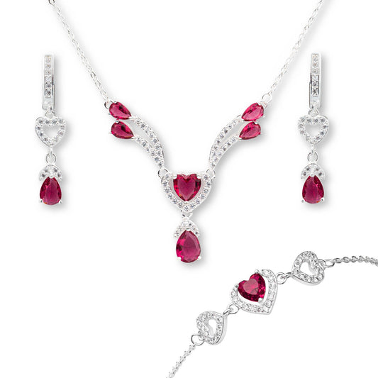 ZWS0241 – Sterling Silver 5-Piece Set with Heart-Cut Crystals (Multiple Colors)