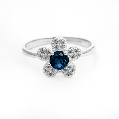 ZWS0242 – Sterling Silver 5-Piece Set with Floral Crystal Design (Ruby Red & Sapphire Blue)