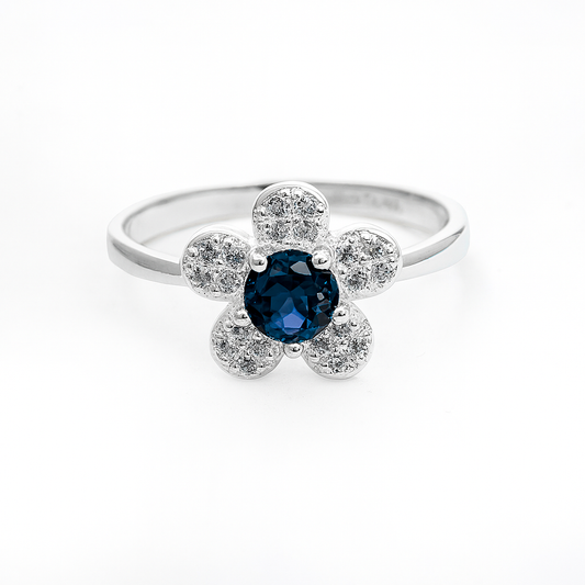 ZWS0242 – Sterling Silver 5-Piece Set with Floral Crystal Design (Ruby Red & Sapphire Blue)