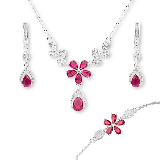ZWS0245 – Sterling Silver 5-Piece Set with Blooming Floral Crystal Design