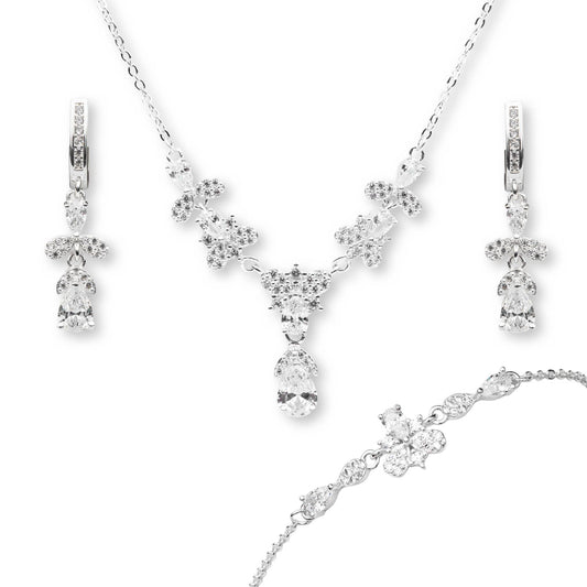 ZWS0246 - Sterling Silver 5-Piece Set with Elegant Bloom Crystal Design